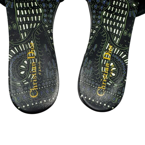 Christian Dior Dway Animals Print Embroidered Slides Green Black 38.5 Sandals - Picture 5 of 12